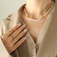18K Gold-Plated Freshwater Pearl Symbol Charm Necklace