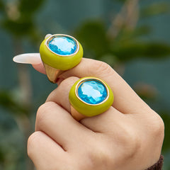 Enamel Flower Stone Statement Ring