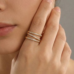18K Gold-Plated Cubic Zirconia Three-Row Open Ring