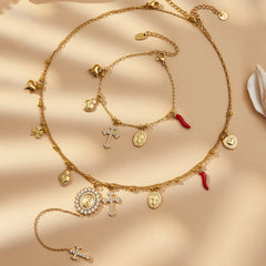 Cross and Heart Charm Necklace or Bracelet