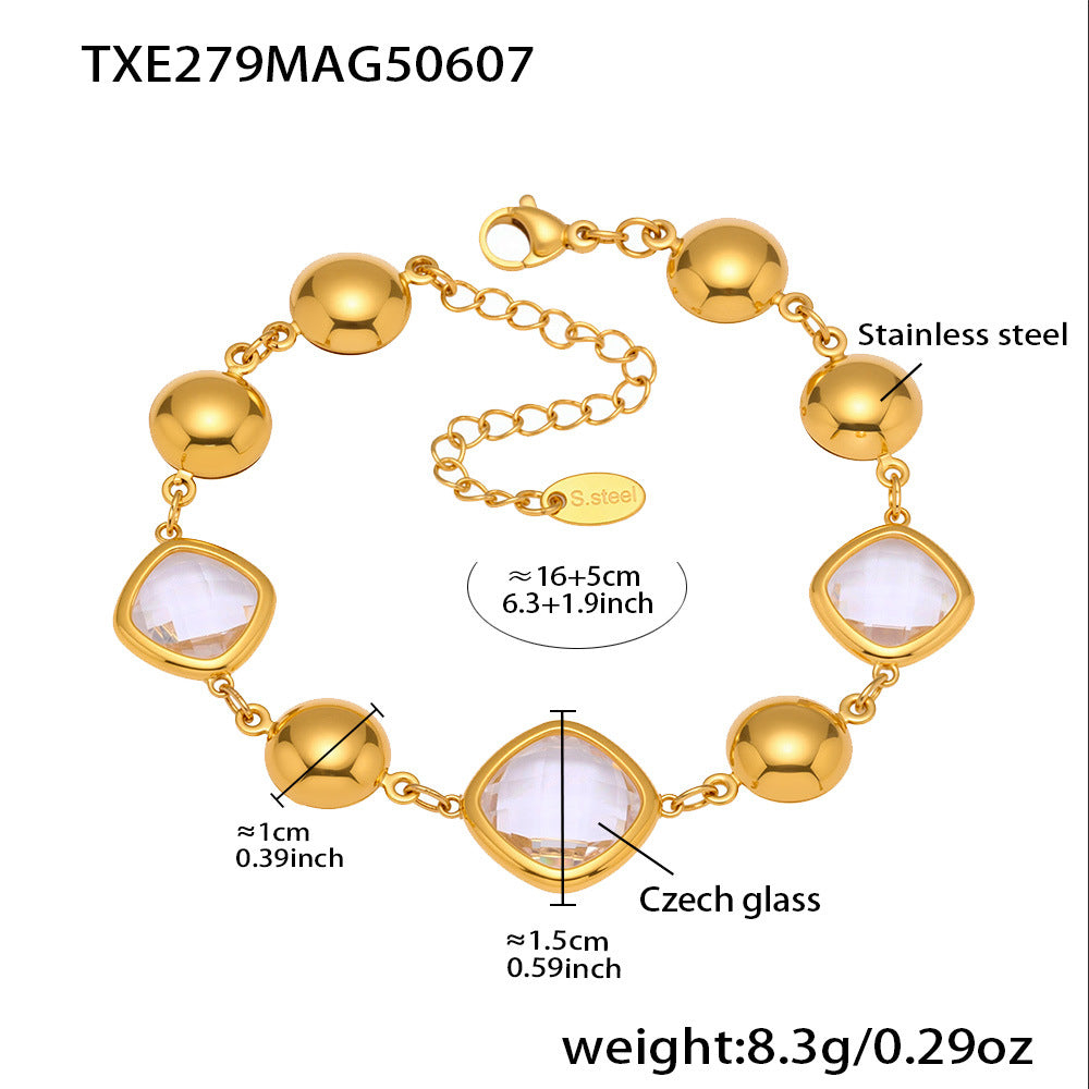 18K Gold-Plated Faceted Glass Link Bracelet