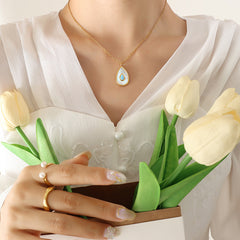 Teardrop Inlay Pendant Necklace