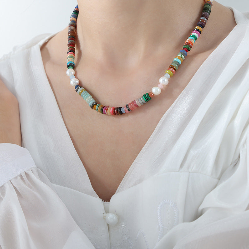 Multicolor Natural Stone & Freshwater Pearl Necklace