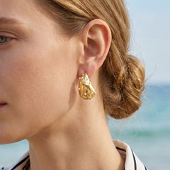 18K Gold-Plated Stone or Shell-Pearl-Look Earrings