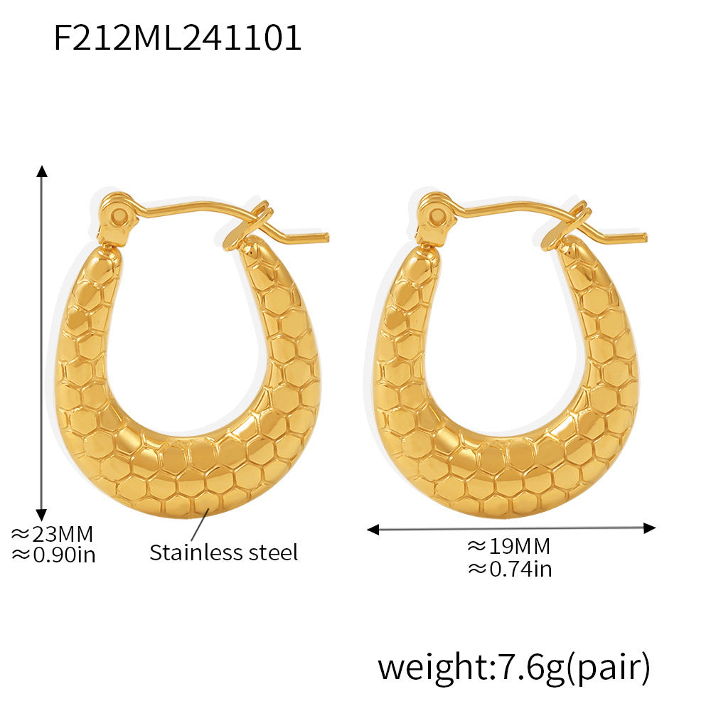 18K Gold-Plated Textured Horseshoe Hoop Earrings