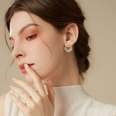 Daphne Vintage-Inspired Pearl Pavé Moon Stud Earrings