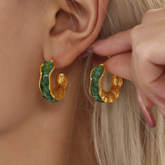 Colorful Crystal-Accent Textured Open Hoop Earrings