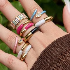 Gold-Tone Enamel Stainless Steel Rings