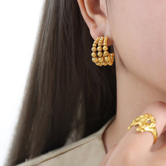 Triple-Row Bead Hoop Earrings