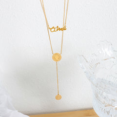 18K Gold-Plated Layered Coin Lariat Necklace