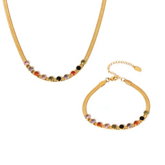 18K Gold-Plated Multicolor Cubic Zirconia Necklace or Bracelet