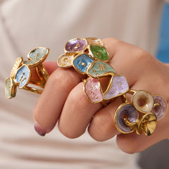 Color Enamel Sculptural Leaf Ring Designs
