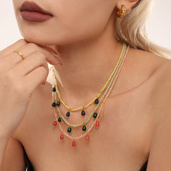 Natural Stone Bead Cat Eye-Look Charm Necklace