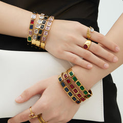 Czech Glass Square Accent Clasp Bangle
