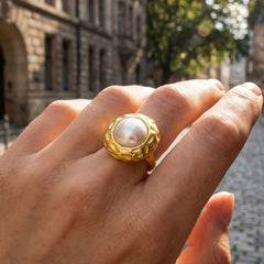 Hammered Shell-Pearl-Look Ring Collection