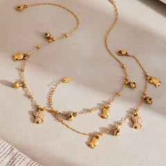 18K Gold-Plated Dog & Bell Charm Necklace or Bracelet