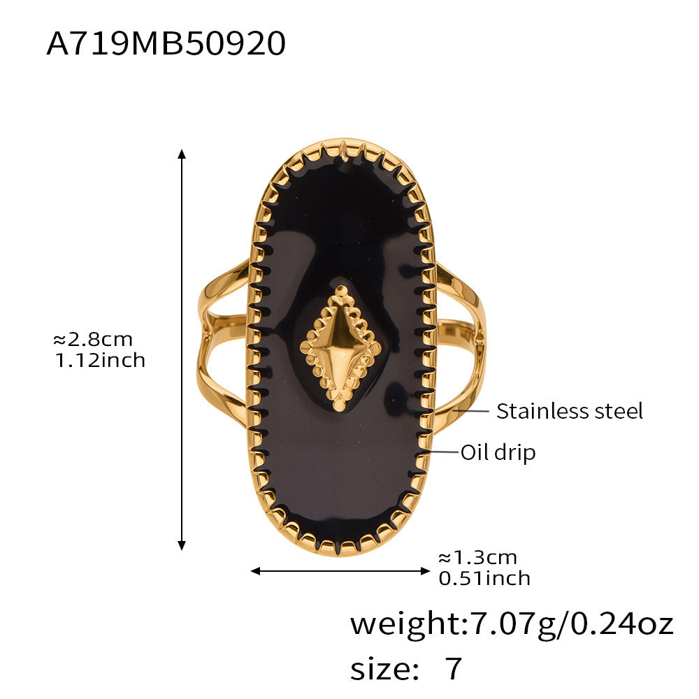 18K Gold-Plated Geometric Enamel Open Ring