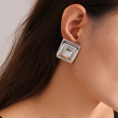 Rectangular Two-Tone Stud Earrings