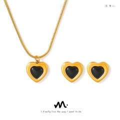 Black Heart Necklace or Stud Earrings