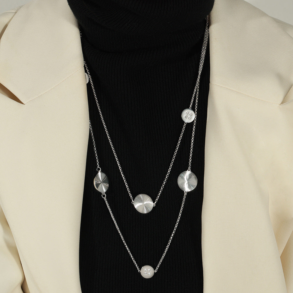 Layered Disc Long Chain Necklace