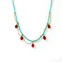 Natural Stone Bead Cat Eye-Look Charm Necklace