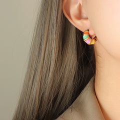 Multicolor Enamel C-Hoop Earrings