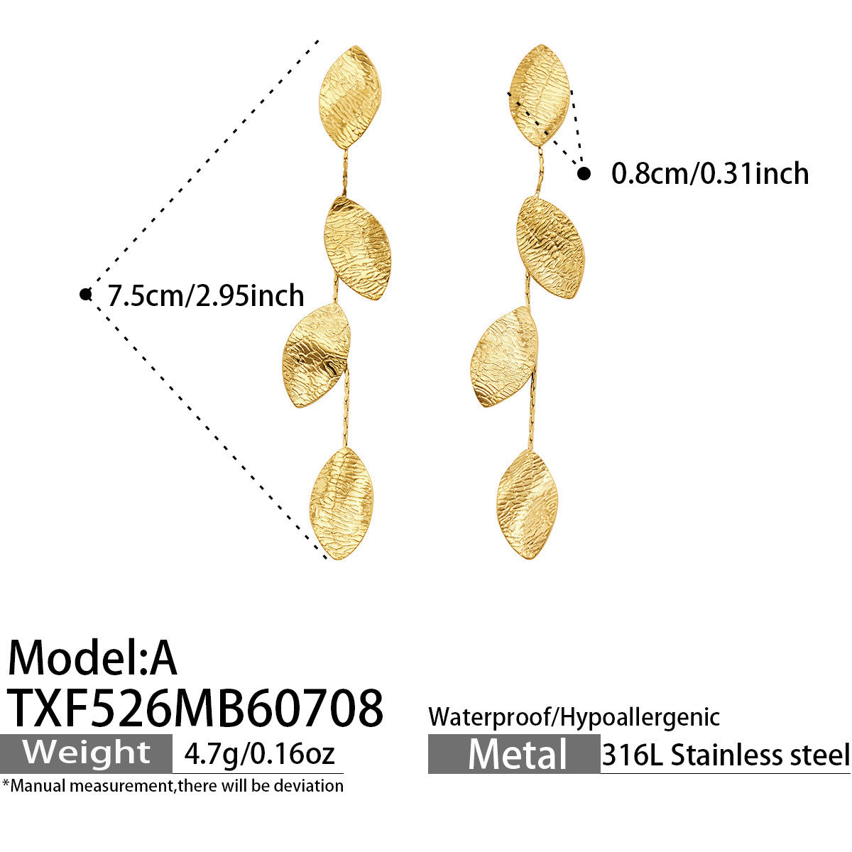 18K Gold-Plated Hammered Drop Jewelry