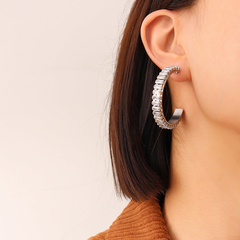 18K Gold-Plated Cubic Zirconia Hoop Earrings