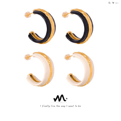 Enamel Crescent Hoop Earrings