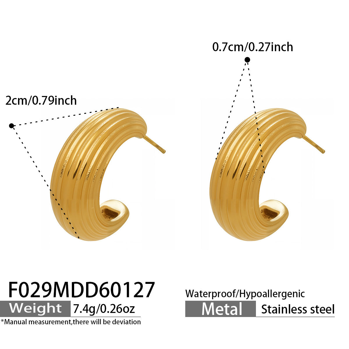 18K Gold-Plated Ribbed C-Hoop Earrings