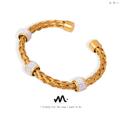 Braided Open Cuff Bracelet with Stone-Accent Bands