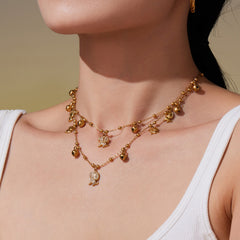 18K Gold-Plated Dog & Bell Charm Necklace or Bracelet
