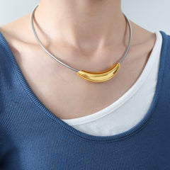 Sculptural Curved Stainless Steel Collar Necklace