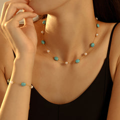 Turquoise and Faux Pearl Station Jewelry