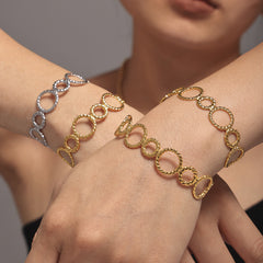 18K Gold-Plated Textured Oval Link Open Cuff