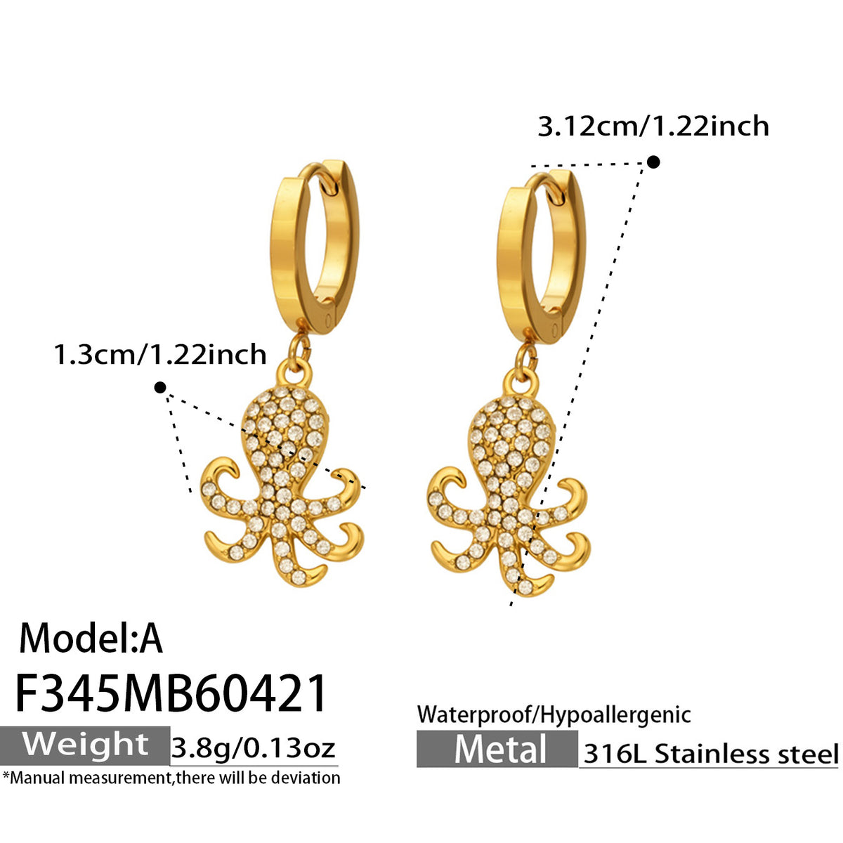18K Gold-Plated Octopus Drop Hoop Earrings