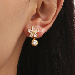 Cubic Zirconia Flower Drop Earrings