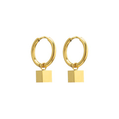 Square Tag Stainless Steel Hoop Earrings