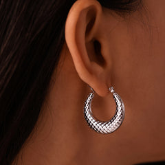 18K Gold-Plated Grid Texture Hoop Earrings