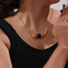 Black Agate Crescent Accent Necklace