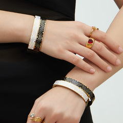 18K Gold-Plated Ornamental Enamel Bangle