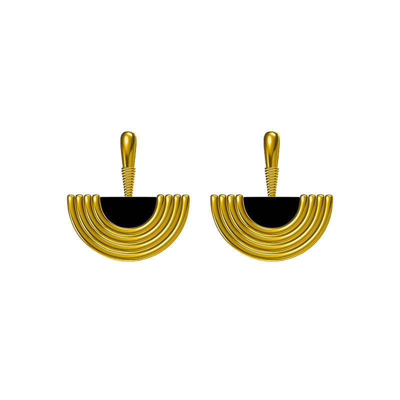 Nadine Vintage-Inspired Black Agate Fan Stud Earrings
