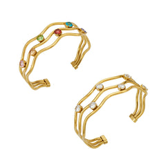 18K Gold-Plated Triple-Line Cubic Zirconia Cuff