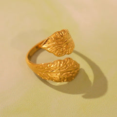 Textured Leaf or Spiral Stainless Steel Ring