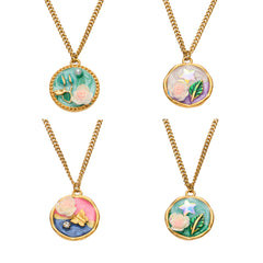 18K Gold-Plated Rose Enamel Pendant Necklace