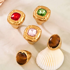 Colored Glass & Tiger Eye Statement Rings