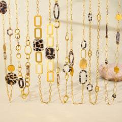 Long Leopard-Pattern Geometric Chain Necklace