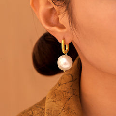 Faux Pearl U-Hoop Drop Earrings