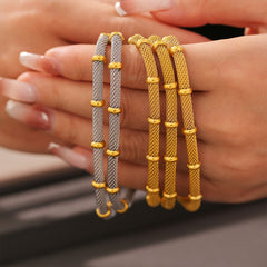 18K Gold-Plated Bamboo-Texture Round Bracelet