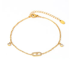 18K Gold-Plated Oval Link Cubic Zirconia Anklet